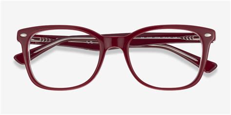 burgundy eyeglasses.